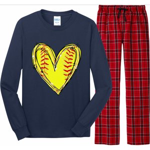 Funny Softball Heart Softball Game Day Softball Mom Lovers Gift Long Sleeve Pajama Set