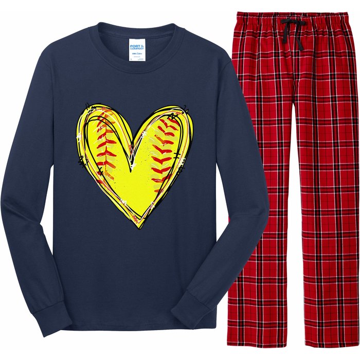 Funny Softball Heart Softball Game Day Softball Mom Lovers Gift Long Sleeve Pajama Set