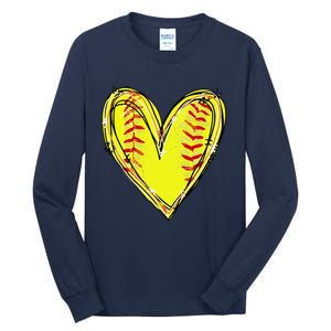 Funny Softball Heart Softball Game Day Softball Mom Lovers Gift Tall Long Sleeve T-Shirt