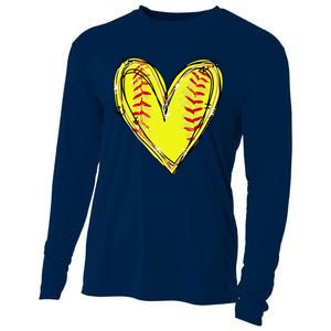 Funny Softball Heart Softball Game Day Softball Mom Lovers Gift Cooling Performance Long Sleeve Crew