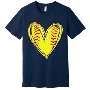 Funny Softball Heart Softball Game Day Softball Mom Lovers Gift Premium T-Shirt