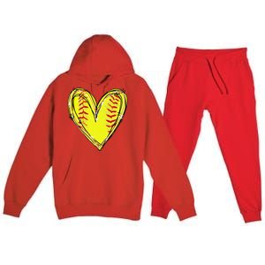 Funny Softball Heart Softball Game Day Softball Mom Lovers Gift Premium Hooded Sweatsuit Set