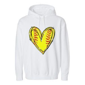 Funny Softball Heart Softball Game Day Softball Mom Lovers Gift Garment-Dyed Fleece Hoodie