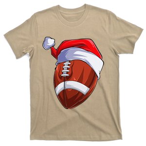 Football Santa Hat Christmas Pajama Cool Sport XMas T-Shirt