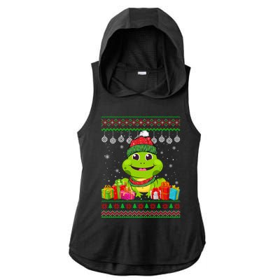 Frog Santa Hat Ugly Christmas Sweater Snowflake Animal Lover Gift Ladies PosiCharge Tri-Blend Wicking Draft Hoodie Tank