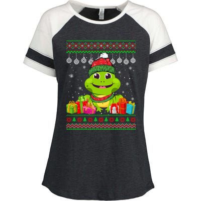 Frog Santa Hat Ugly Christmas Sweater Snowflake Animal Lover Gift Enza Ladies Jersey Colorblock Tee