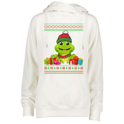 Frog Santa Hat Ugly Christmas Sweater Snowflake Animal Lover Gift Womens Funnel Neck Pullover Hood