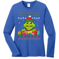 Frog Santa Hat Ugly Christmas Sweater Snowflake Animal Lover Gift Ladies Long Sleeve Shirt