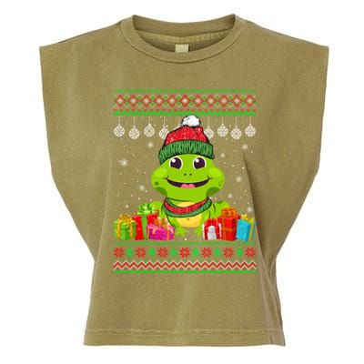 Frog Santa Hat Ugly Christmas Sweater Snowflake Animal Lover Gift Garment-Dyed Women's Muscle Tee