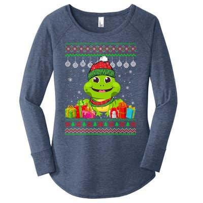 Frog Santa Hat Ugly Christmas Sweater Snowflake Animal Lover Gift Women's Perfect Tri Tunic Long Sleeve Shirt