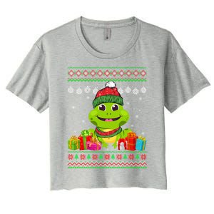 Frog Santa Hat Ugly Christmas Sweater Snowflake Animal Lover Gift Women's Crop Top Tee