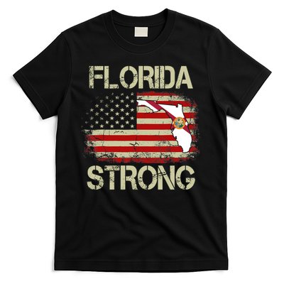 Florida Strong Hurricane Ian Support Florida Vintage American US Flag T-Shirt