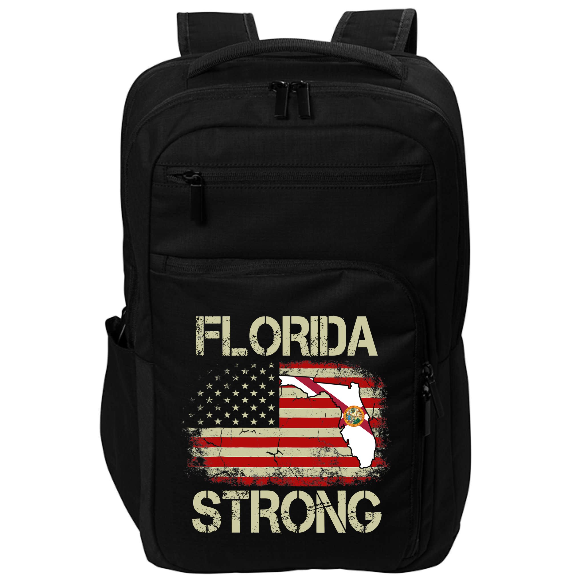 Florida Strong Hurricane Ian Support Florida Vintage American US Flag Impact Tech Backpack