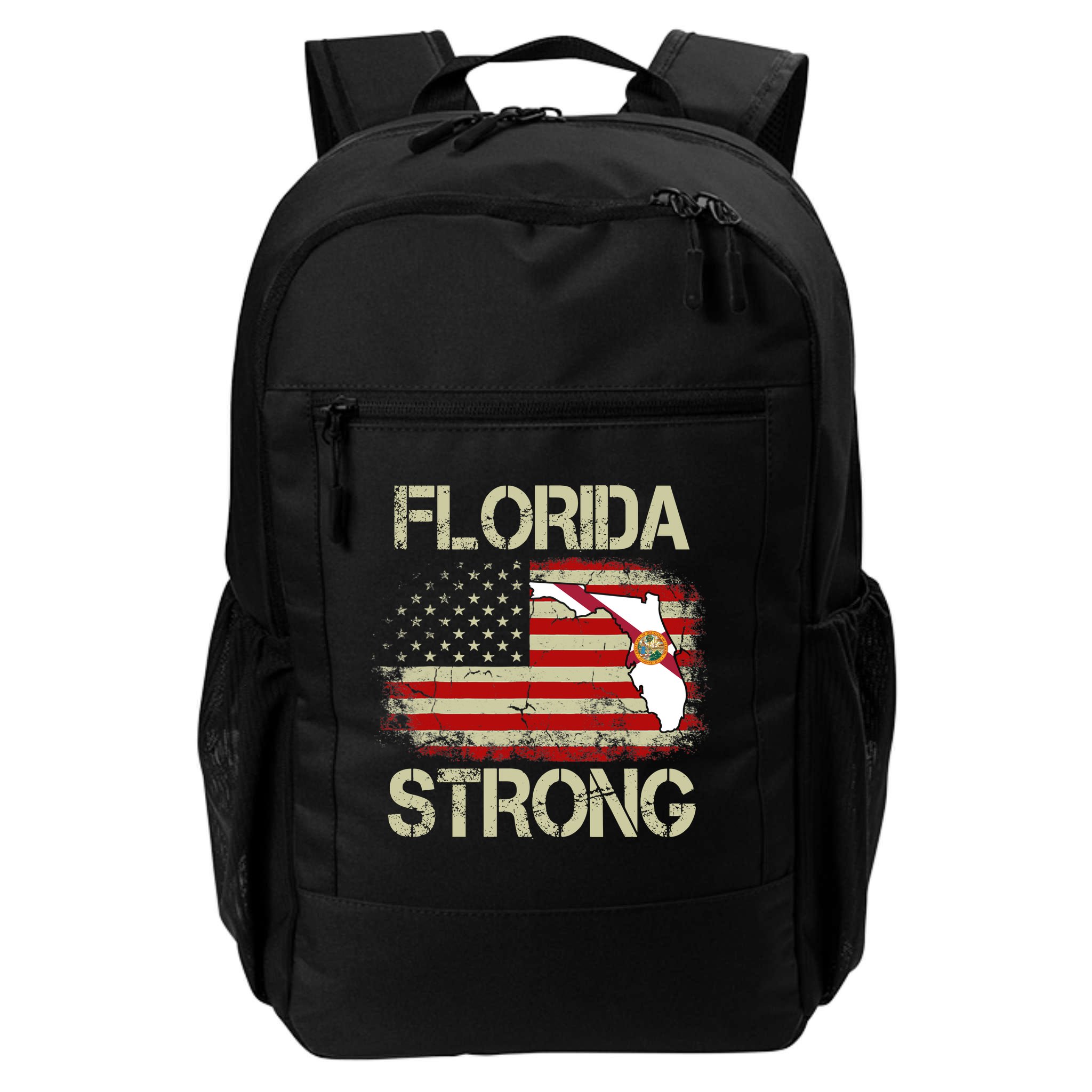 Florida Strong Hurricane Ian Support Florida Vintage American US Flag Backpack