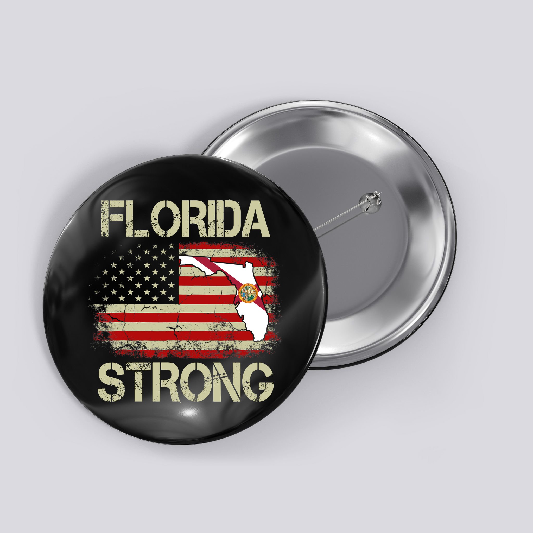 Florida Strong Hurricane Ian Support Florida Vintage American US Flag Button