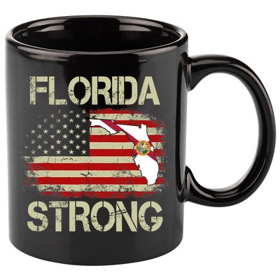 Florida Strong Hurricane Ian Support Florida Vintage American US Flag 11oz C Handle Ceramic Mug