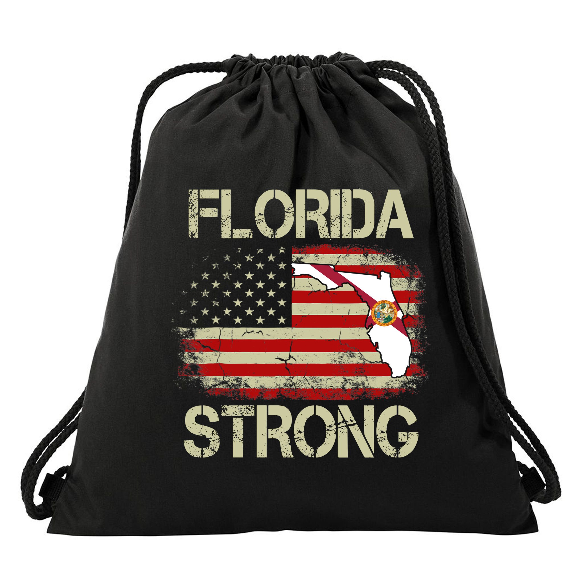 Florida Strong Hurricane Ian Support Florida Vintage American US Flag Drawstring Bag