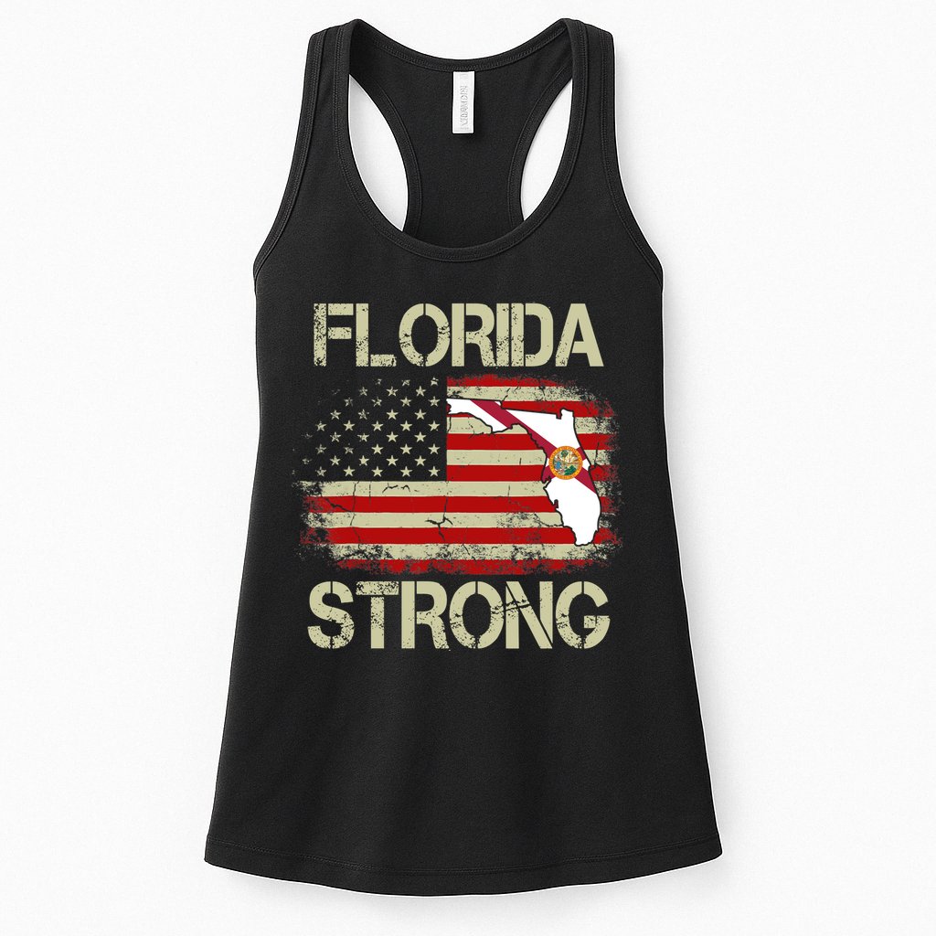 Florida Strong Hurricane Ian Support Florida Vintage American US Flag Womens Tank Top