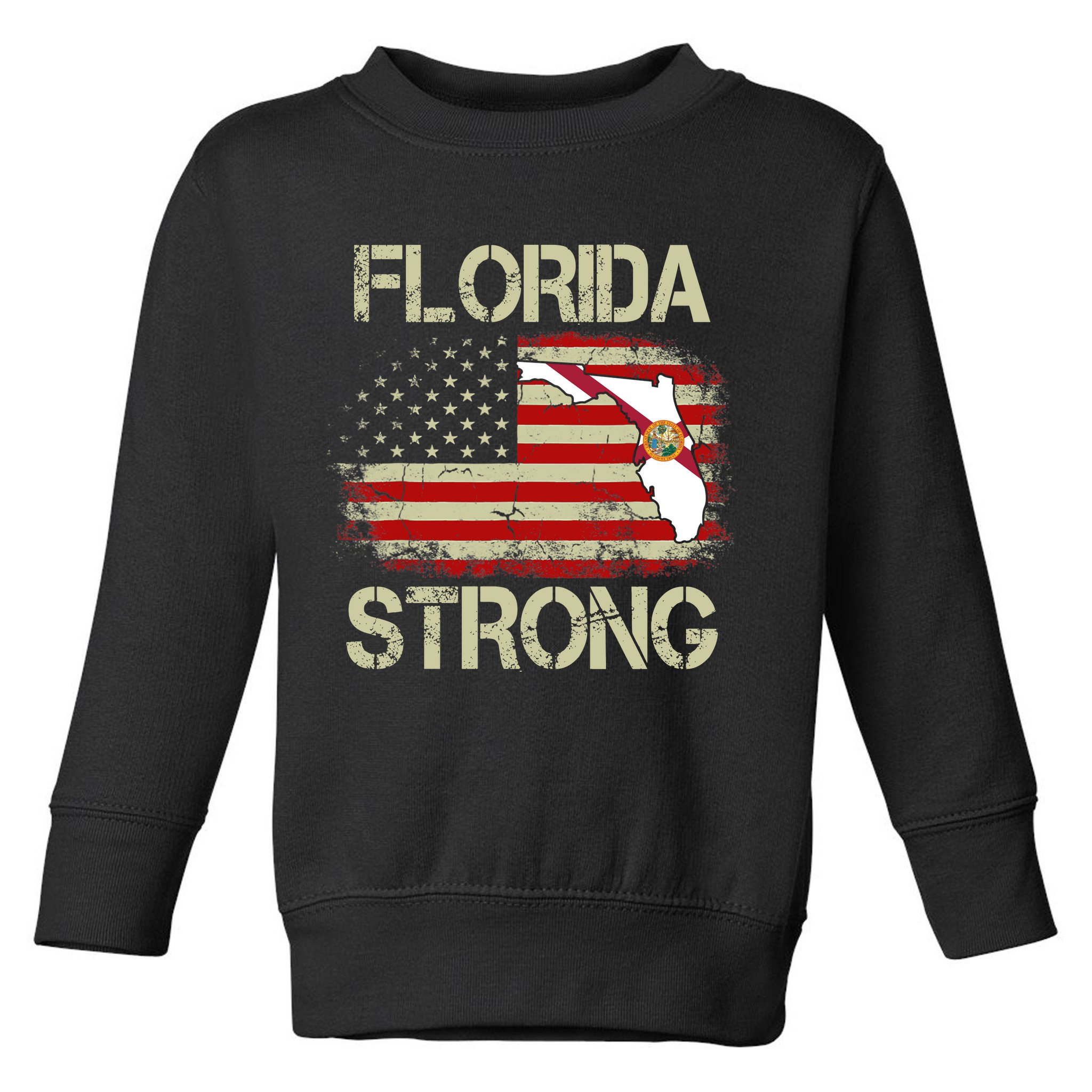 Florida Strong Hurricane Ian Support Florida Vintage American US Flag Toddler Sweatshirt