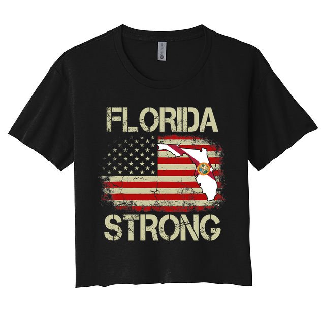 Florida Strong Hurricane Ian Support Florida Vintage American US Flag Crop Top