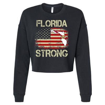 Florida Strong Hurricane Ian Support Florida Vintage American US Flag Cropped Pullover Crew
