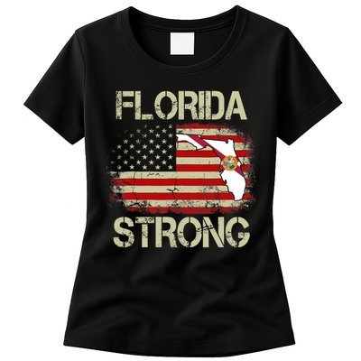 Florida Strong Hurricane Ian Support Florida Vintage American US Flag Womens T-Shirt