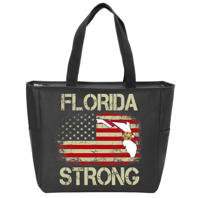 Florida Strong Hurricane Ian Support Florida Vintage American US Flag Zip Tote Bag