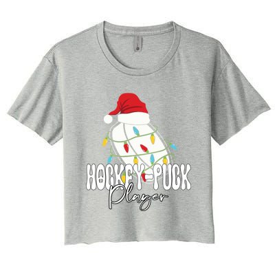 Funny Santas Hat HockeyPuck Player Christmas Soccer Gift Women's Crop Top Tee