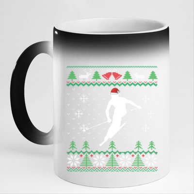 Funny Santa Hat Skiing Uglr Chritmas Sweater Gifts 11oz Black Color Changing Mug