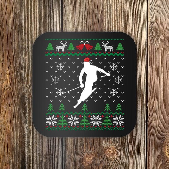 Funny Santa Hat Skiing Uglr Chritmas Sweater Gifts Coaster