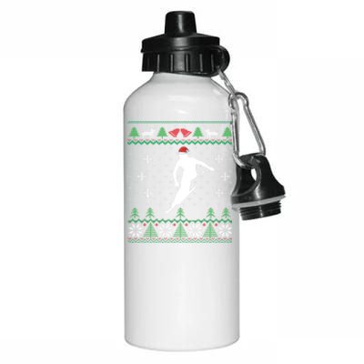 Funny Santa Hat Skiing Uglr Chritmas Sweater Gifts Aluminum Water Bottle