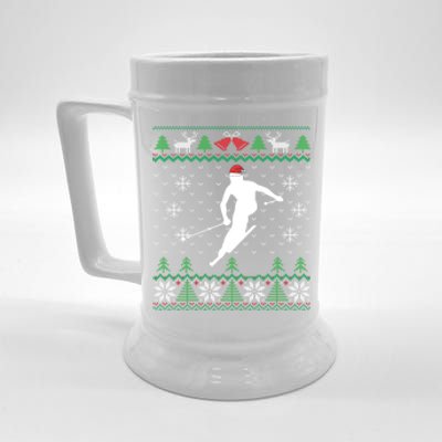 Funny Santa Hat Skiing Uglr Chritmas Sweater Gifts Beer Stein