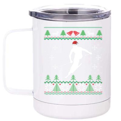 Funny Santa Hat Skiing Uglr Chritmas Sweater Gifts 12 oz Stainless Steel Tumbler Cup