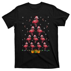 Flamingo Santa Hat Xmas Lights Christmas Tree T-Shirt