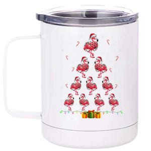 Flamingo Santa Hat Xmas Lights Christmas Tree 12 oz Stainless Steel Tumbler Cup