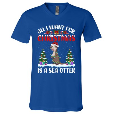 Funny Santa Hat All I Want For Christmas Is A Sea Otter Gift V-Neck T-Shirt