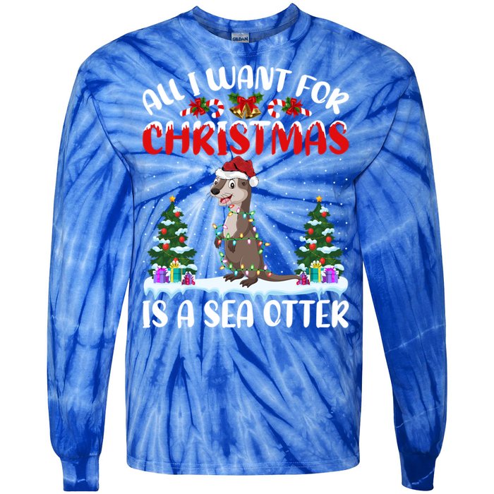 Funny Santa Hat All I Want For Christmas Is A Sea Otter Gift Tie-Dye Long Sleeve Shirt