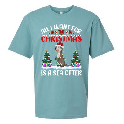 Funny Santa Hat All I Want For Christmas Is A Sea Otter Gift Sueded Cloud Jersey T-Shirt