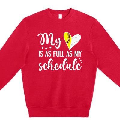 Full Schedule & Heart Proud Volleyball Softball Player Mom Premium Crewneck Sweatshirt