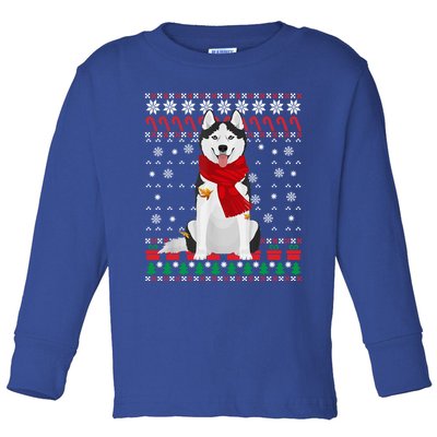 Funny Siberian Husky Ugly Christmas Sweater Husky Christmas Gift Toddler Long Sleeve Shirt