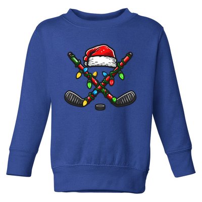 Funny Santa Hat And Hockey Sticks Christmas Lights Pajama Great Gift Toddler Sweatshirt