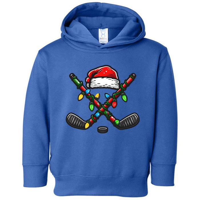 Funny Santa Hat And Hockey Sticks Christmas Lights Pajama Great Gift Toddler Hoodie