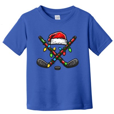 Funny Santa Hat And Hockey Sticks Christmas Lights Pajama Great Gift Toddler T-Shirt