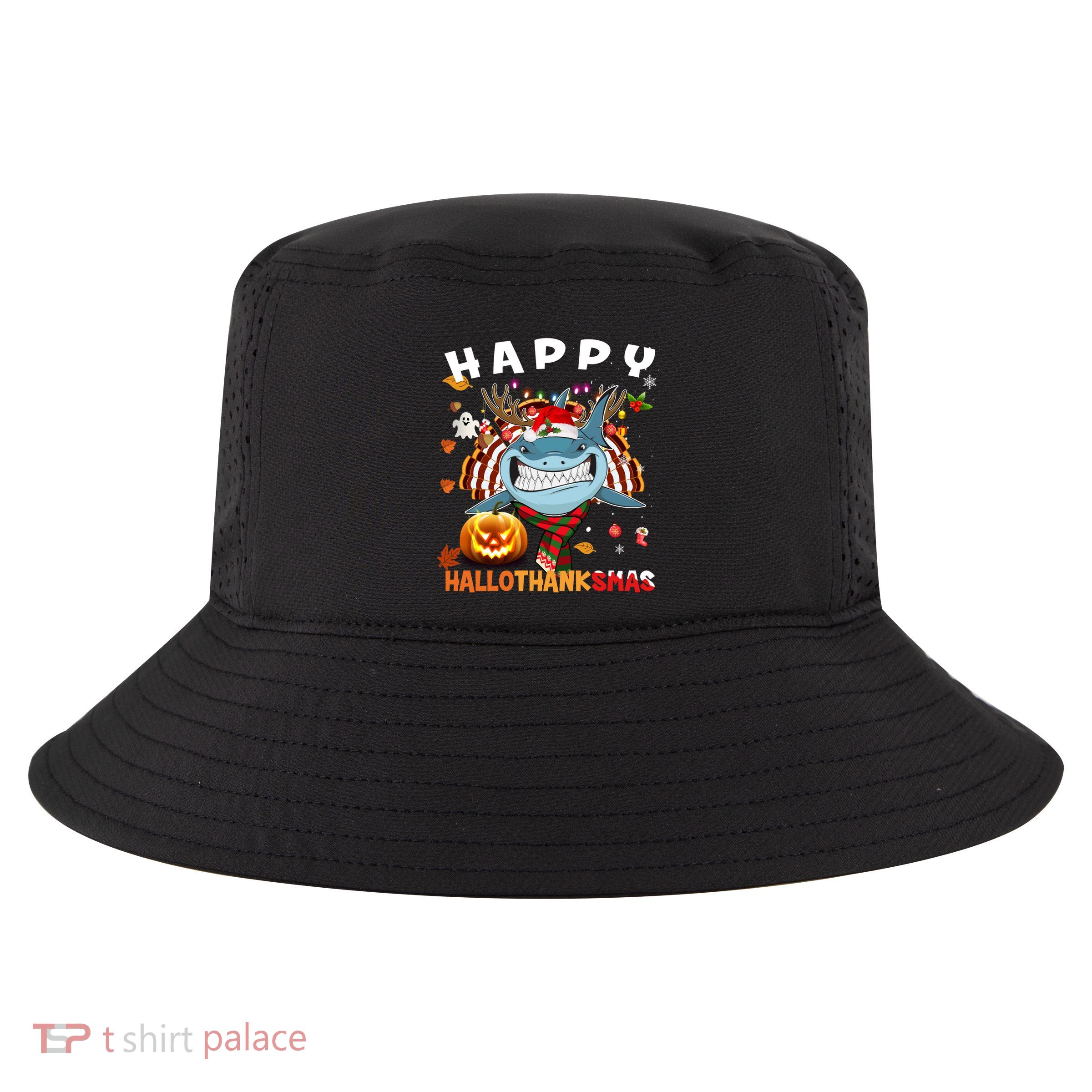 Funny Shark Halloween Christmas Shark Happy Hallothanksmas Gift Cool Comfort Performance Bucket Hat