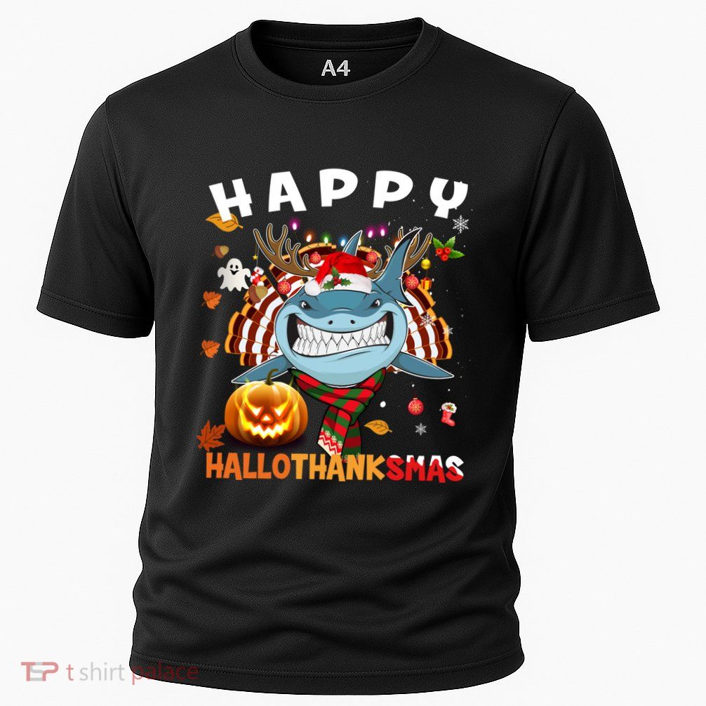 Funny Shark Halloween Christmas Shark Happy Hallothanksmas Gift Performance Shirt
