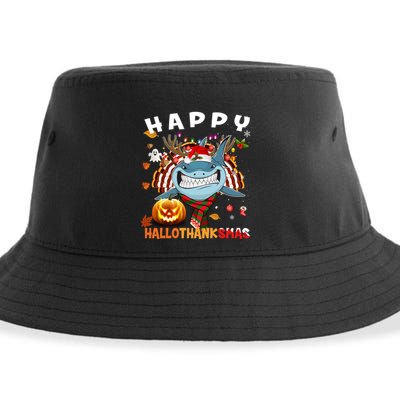 Funny Shark Halloween Christmas Shark Happy Hallothanksmas Gift Sustainable Bucket Hat