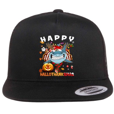 Funny Shark Halloween Christmas Shark Happy Hallothanksmas Gift Flatbill Hat