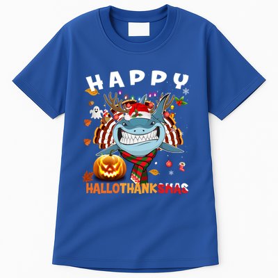 Funny Shark Halloween Christmas Shark Happy Hallothanksmas Gift Tall T-Shirt