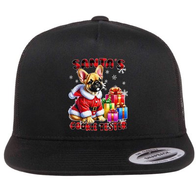 Frenchie Santa Hat & Christmas Lights Cute French Bulldog Flat Bill Trucker Hat