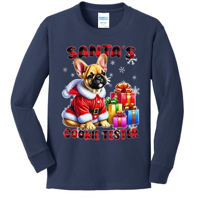 Frenchie Santa Hat & Christmas Lights Cute French Bulldog Kids Long Sleeve Shirt